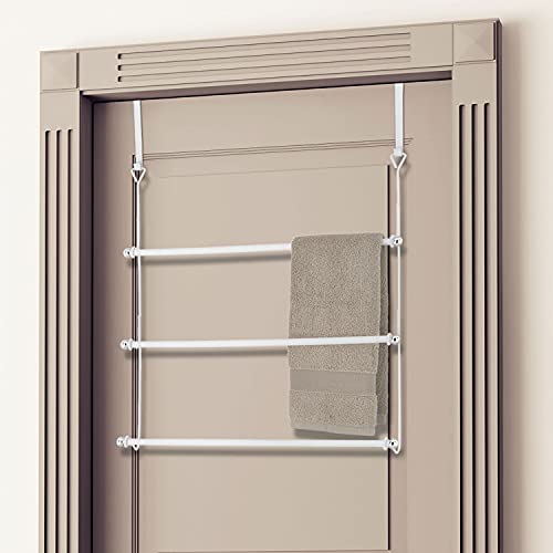 MyGift 3 Tier Over Door Towel Holder White Metal Bathroom Drying Rack - color: White