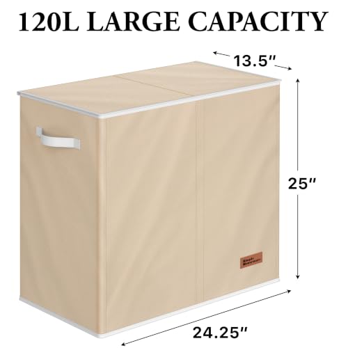 Simple Houseware Double Laundry Hamper with Lid & Removable Bags, Beige - color: Beige