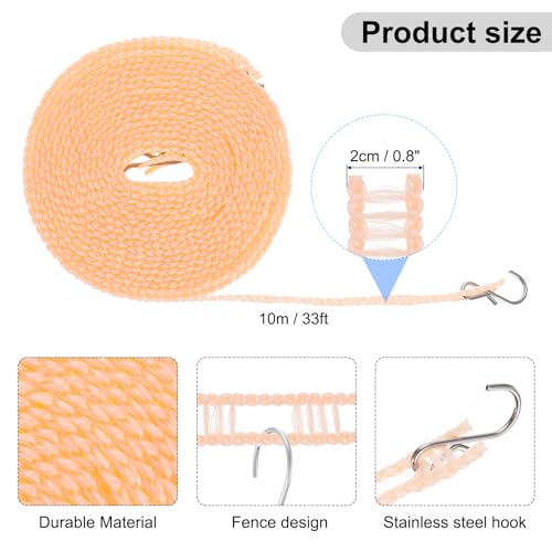 uxcell 2pcs Windproof Clothesline, 10M 33ft Plastic Non-Slip Clothes Drying Rope Portable Travel Clothesline for Courtyard Outdoor Laundry Camping, Beige - color: Beige, size: 32.8ft