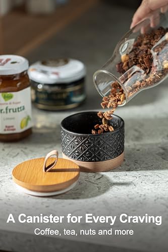 Miamolo Ceramic Jar with Airtight Lid, Mini Coffee Canister Black & 5 fl.oz - color: Black, size: 5 fl.oz