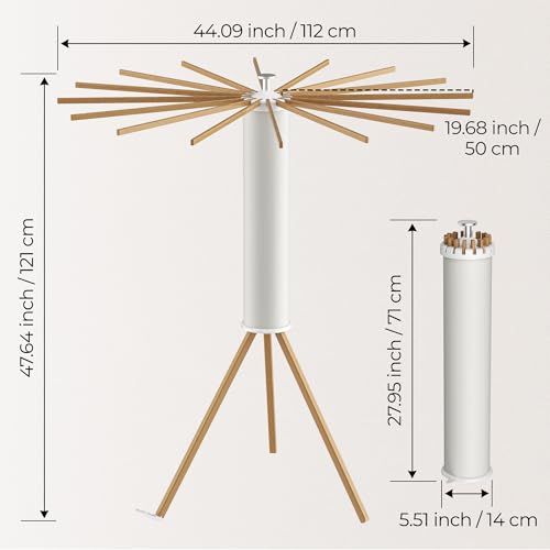 SUNOUTLY Tripod Clothes Drying Rack, Garment Rack Portable and Foldable Space Saving Laundry Drying Rack - Dryer Rack Clothing Floor Folding Balcony Bedroom Household (Beige(Wood), 16 rods) - color: Beige, size: 3 Legs - 16 Rods