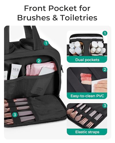 BAGSMART Travel Toiletry Bag, Puffy Toiletry Bag for Women, Wide-open toiletry bags for traveling, Large Travel Cosmetic Makeup Bag Organizer for Accessories,Toiletrie (Dark Purple) - color: f-Dark Purple