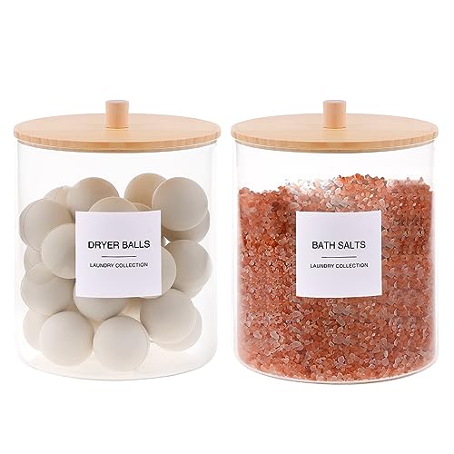 3 Pack Glass Jars and Acrylic Dryer Sheet Holder, Laundry Pods Container with Bamboo Lid and Measuring Cups for Laundry Room Organization, Powder Detergent Containers - color: White