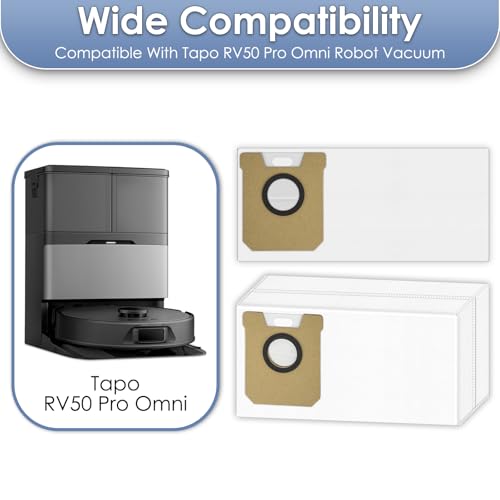 (12 Pack) RV50 Pro Omni Replacement Dust Bags Compatible With Tapo RV50 Pro Omni Robot Vacuum Cleaner, Disposable Vacuum Bag Accessories, Dust Bag, Canister Bags, Filter Bags