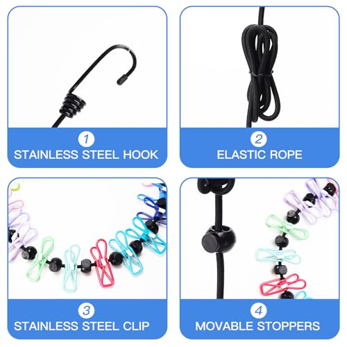 Travel Clothesline with 12 Clips & 13 Anti-Slip Beads – Portable Retractable Clothes Line for Hotel Cruise Camping RV Indoor & Outdoor Use – Adjustable 10–12 ft,Nylon Cord with Steel Hooks + Carry Bag