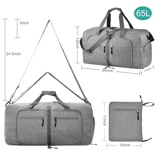 Dimayar 65L Foldable Duffle Bag, Travel & Weekender, Overnight, Gym - color: Grey, size: 65L