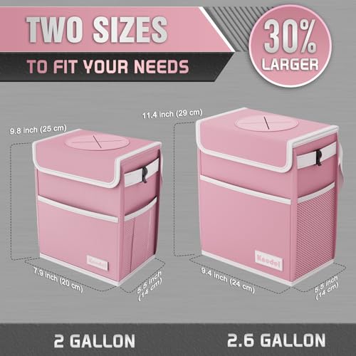 K KNODEL Car Trash Can with Lid, Car Garbage, Bin and Bag (Pink, Large) - color: Pink, size: Large