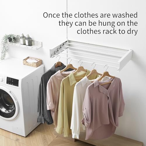 RFOUO Wall Mounted Clothes Drying Rack,White 31.5" - size: 31.5 Inch without hooks