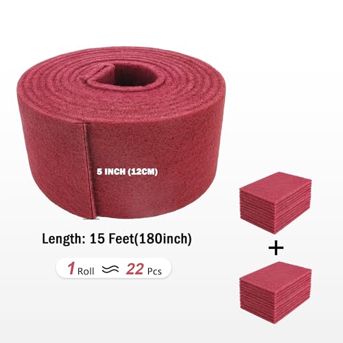 Maroon General Purpose Scuff Pads, Scuffing, Scouring Pad, Sanding, Paint Primer Prep Scratch - Surface Preparation Pad Car Auto Body Woodworking 7447-Premium, 5 Inches*15 Feet - color: Maroon, style: 5 Inches*15 Feet