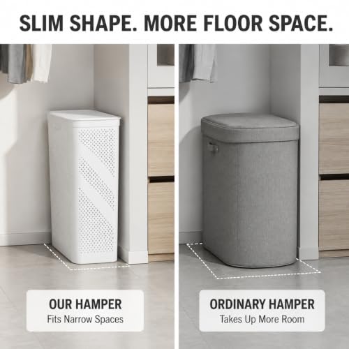 White Laundry Hamper with Hinged Lid, Rectangular 23.9 Inch - color: White 23.9 Inch