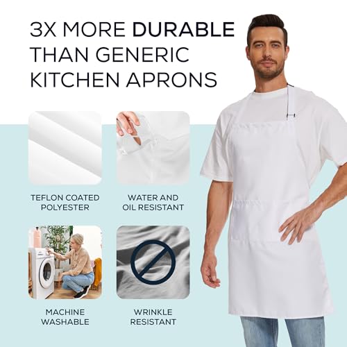 Will Well Kitchen 2 Pack Bib Apron For Men & Women with 2 Pockets - White - color: 03 - White, size: 2 Pack