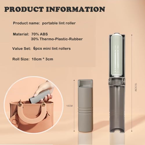 Mini Reusable Lint Roller 6 Pack, Washable Sticky Gel Lint Remover, Grey - color: 6 Pack, Grey