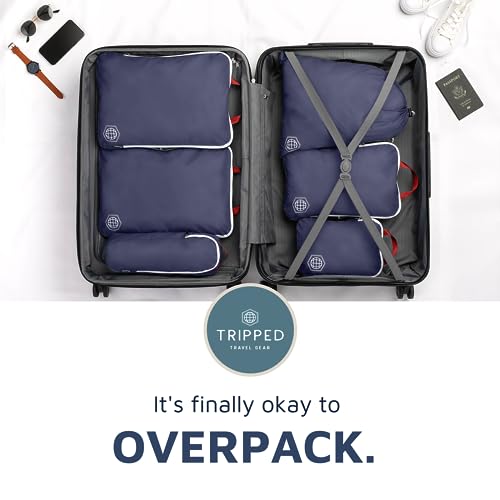 TRIPPED Travel Gear Extra Large Compression Packing Cubes 6-Piece Set - color: Navy