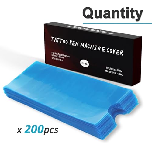 Yugui Bule Tattoo Machine Pen Covers Bags - Tattoo Gun Sleeves 2.4x7" - color: Blue, size: 200pcs