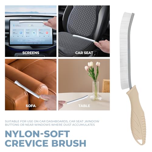 TQRR Cleaning Brush Set 3 Pcs with Soft Bristle and Hard Bristle Crevice - color: Khaki