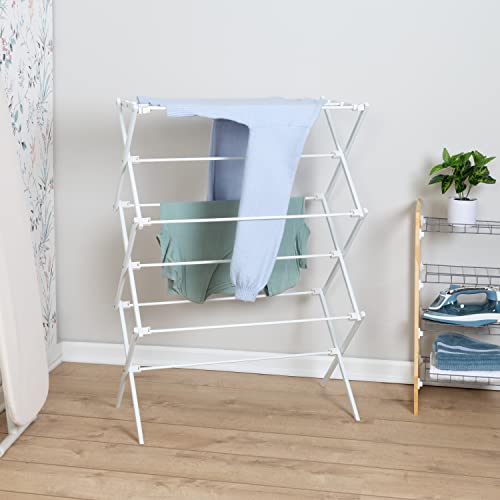 Honey-Can-Do Collapsible Laundry Drying Rack, Portable Clothes Rack, Space-Saving & Easy to Store Metal Garment Rack, Sturdy Clothes Dryer, Ideal for Small Spaces, Indoor & Outdoor Use, White