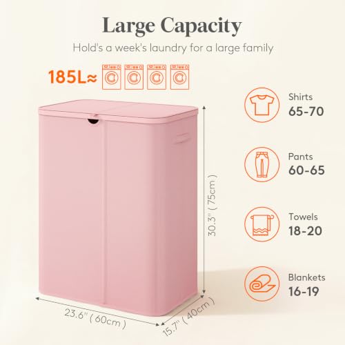 Lifewit 185L 3 Section Laundry Hamper with Lid, Laundry Basket, Pink - color: Pink, size: 185L