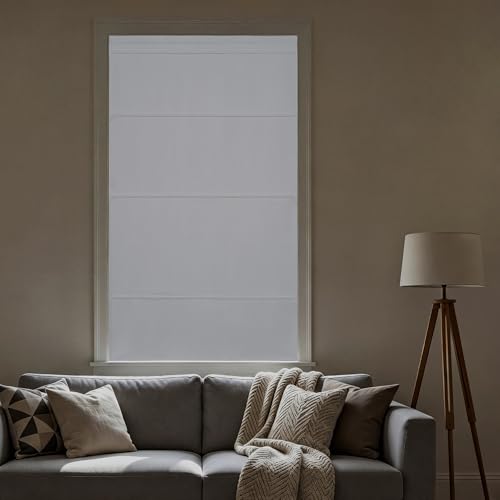 RYB HOME No Drill Blackout Roman Shade, Cordless Magnetic Faux Linen Roman Window Shades for Indoor Windows, French Doors and Bedroom, Washable, White, W36 x H64, 1 Panel - color: White, size: 36"W x 64"H