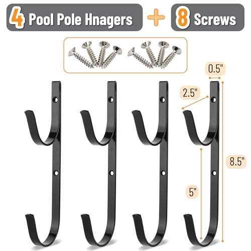 UNCO- Pool Pole Hanger, 4 Pack, Black, Holder Set, Hooks for Telescopic Poles, Skimmers, Leaf Rakes, Nets, Brushes, Vacuum Hose, Garden Tools and Swimming Pool Accessories - color: Black, size: 4 Pack