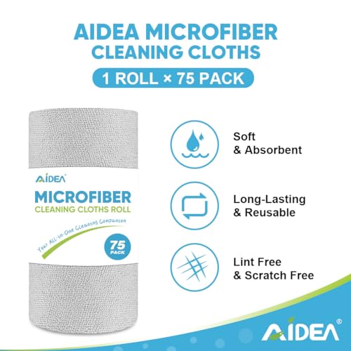 AIDEA Microfiber Cleaning Cloth Roll-75PK, Reusable Paper Towels 11.5×11.5" - color: Grey