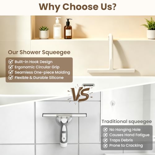 10 Inch Silicone Shower Squeegee for Glass Doors, Streak-Free, White - color: White