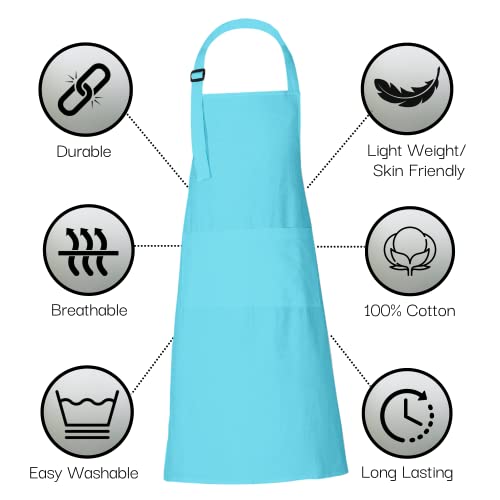 RAJRANG 100% Cotton Cooking Apron with 3 Pockets Kitchen Chef BBQ Adjustable Bib Aprons for Women Men - color: Aqua