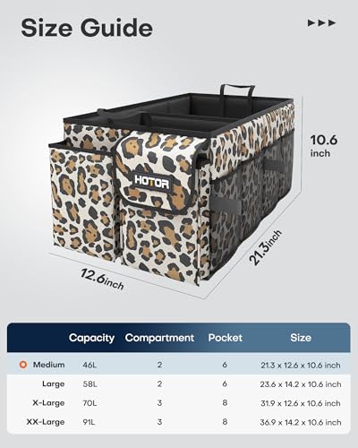 HOTOR Trunk Organizer - Foldable Car Organizer for SUVs & Sedans Storage - color: Leopard, size: Medium (2 Compartments)