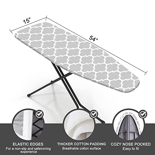 Ironing Board Cover and Pad, Standard Size 15" x 54" Iron Board Replacement Cover, 4 Layers Extra Thick Iron Board Cover Resist Scorching and Staining with Elastic Edge and 2 Fastener Straps - color: Gray, size: 15" x 54"