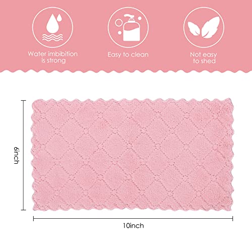 Rachan 11Pack Kitchen Dish Cloths, Reusable Dish Towels, Nonstick Oil Washable Fast Drying, Super Absorbent Coral Velvet Cleaning Cloths for Cleaning Tableware, Kitchen, Bathroom (Pink-green10 x 6") - color: Pink-green 11