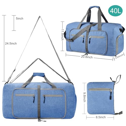 Dimayar 40L Foldable Duffle Bag, Travel & Weekender, Overnight, Gym - color: Blue, size: 40L