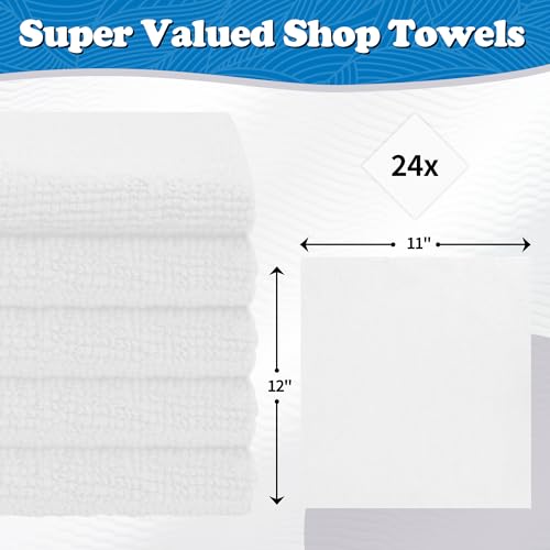 FIXSMITH Microfiber Cleaning Cloth, Shop Towels Bulk, 24 Pack White Microfiber Towels for Cars, All-Purpose Absorbent Cleaning Rags, Dust Cloth for Automotive, Mechanic, Garage, Bar, 12 x 11 inch - color: White, size: 24PK