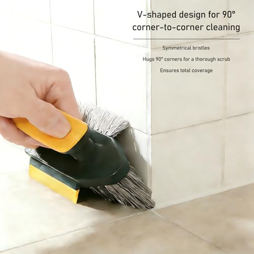 4 in 1 Scrape Brush with Rubber Squeegee, Shower Cleaning Brush, Heavy Duty Cleaning Brushes with Handle, for Shower, Bathroom, Carpet, Wall, Kitchen (Green)