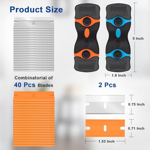 AISOSO 2 Pack Razor Scraper Tool, Razor Scraper with 40 Spare Blades