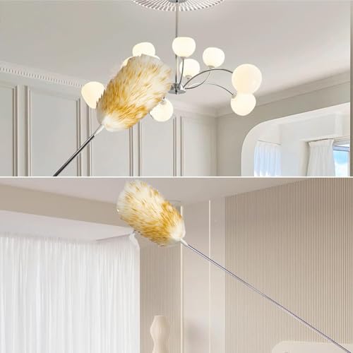Lambswool Feather Duster with Extension Pole up to 97inch,Extendable Feather Duster Used for Cleaning High Ceiling Fan, High Ceilings,Furniture,Hard to Reach Areas - size: 31-97inch