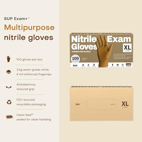 SUP Powder-Free Nitrile Exam Gloves, 100/1000 Ct Food Safe Latex-Free Disposable Glove Medical Cooking Cleaning Food Prep Tan - color: 100 X-large (Trail Tan)