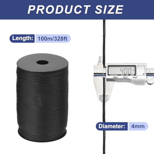 MECCANIXITY 5/32 Inch Braided Polypropylene Rope 328ft Black - color: Black, size: 5/32 Inch
