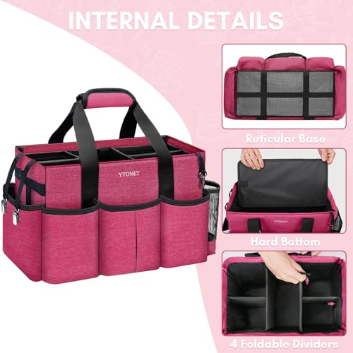 Ytonet Wearable Cleaning Supply Caddy, Foldable Cleaning Tote with Dividers - color: Rose Red, size: Large