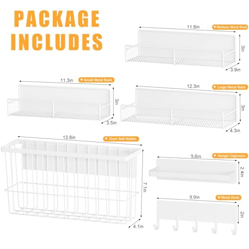 6 Pack Magnetic Shelves for Washing Machine, Magnetic Spice Rack Organizer for Refrigerator, Magnetic Shelf with Hanger Organizer, Metal Magnetic Basket, Laundry Organization and Storage, White - color: White, size: Large 6-Pack (11.3"-13.8")