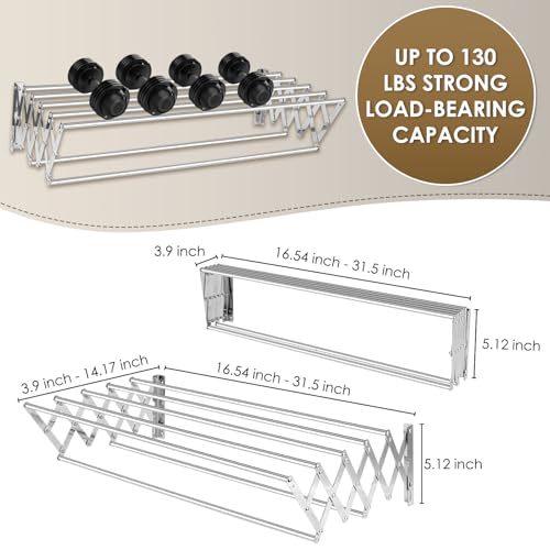 XL-31.5" Wall Clothes Drying Rack, Retractable Mounted Rack Silver - color: Silver
