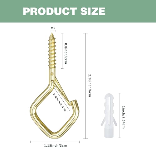 30 Pcs Outdoor Hooks for String Lights,Screw Hooks for Hanging Plants,Ceiling Hooks with Safety Buckle,Square Hanger for Wind Chimes,Bird Feeder,Lanterns,Christmas Decorations Gold - color: Gold, size: 30