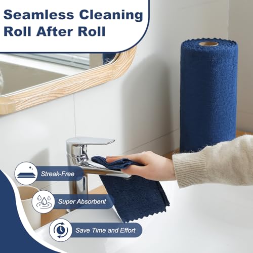 Jessy Home 2 Roll Reusable Paper Towels,100 Sheets Tear Away Microfiber Cleaning Cloth, Lint Free Cleaning Rags for Kitchen, Dishcloth,Household Cleaning Supplies - color: Navy Blue