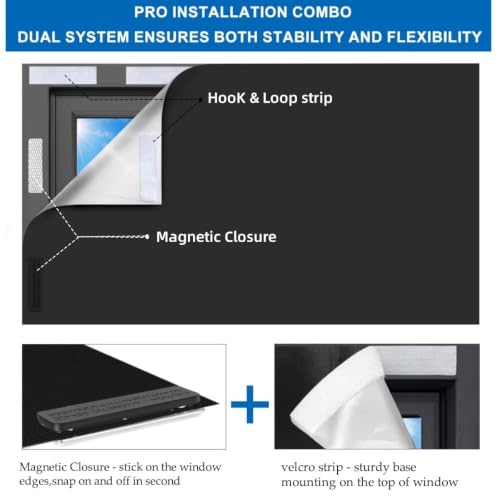100% Blackout Shade for Bedroom 59"x47",Magnetic Blackout Window Cover - color: Black, size: 59"W x 47"H