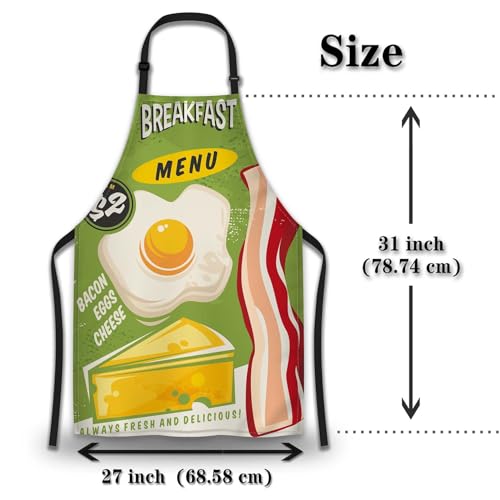 Apron Kitchen for Men Breakfast Menu Baking Aprons for Women for Kitchen Cooking Restaurant BBQ Painting Crafting Gardening 27” (W) x 31” (H), Waterproof Apron - color: Breakfast Menu