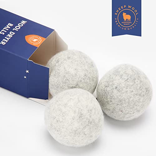 Wool Dryer Balls Handmade 3 Pack XL, Laundry Dryer Balls,100% New Zealand Wool Natural Fabric Softener,Reusable 1000 Loads,Wrinkles Free, Shorten Drying Time,Baby Safe (3 Pack XL,Gray) - color: Gray