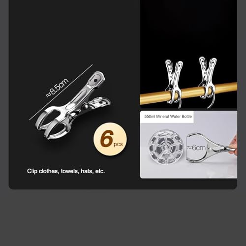 Outdoor Duty Clothespins 6 Pack Large Stainless Steel Quilt Clips,Beach Towel Clips,Curtain Clamps