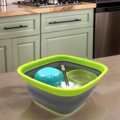 SAMMART 7.7L (2 Gallon) Collapsible Tub - Foldable Dishpan, Kitchen Sink for Camping - Portable Washing Basin - Space Saving Indoor Outdoor Plastic Washtub (Dark Grey, S) - color: Dark Grey, size: Small