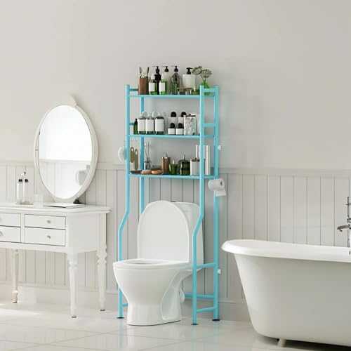 3-Tier Over Toilet Storage, Anti-Tip, 64" H, Blue - color: Blue