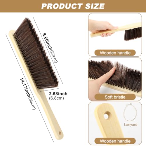 2 Piece Wooden Dust Brush, Hand Soft Bristle Broom with Lanyard for Counter Bed Sofa Car Fireplace Clothes Household Cleaning(2 pcs)