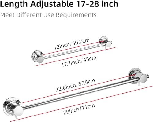 JiePai 17-28 Inch Extendable Suction Cup Towel Bar for Bathroom,Chrome - color: Chrome