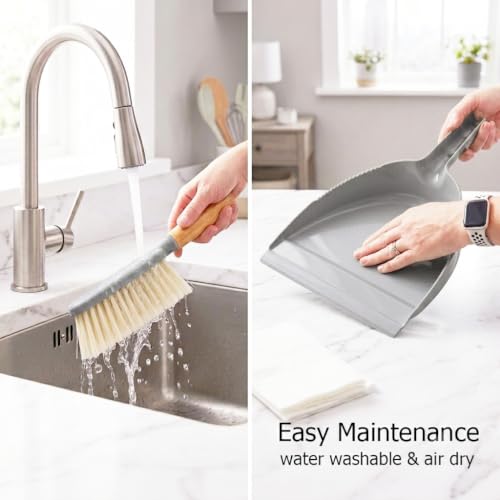 Dustpan and Brush Set -Small Broom Dustpan Set, Hand Broom and Dust Pan for Pet, Car, Dorm, Comping (Gray) - color: Gray
